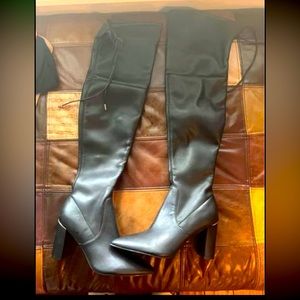 Marc Fisher Womens Faux Leather Over the Knee Boots - Black Size 8